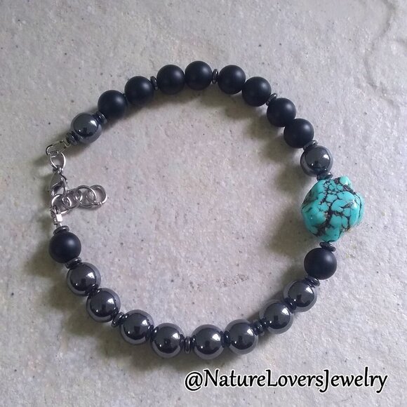 Sexy & Sleek! Men's Hematite + Black Stone Bracelet - Father's Day Gift for Him! - Picture 2 of 14